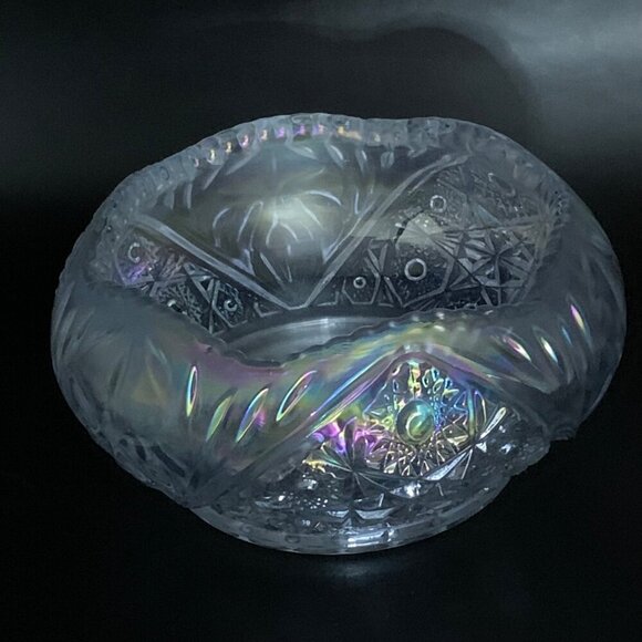 LE Smith Clear Carnival Iridescent Glass Hobstar Pattern Design Bowl - Picture 2 of 8